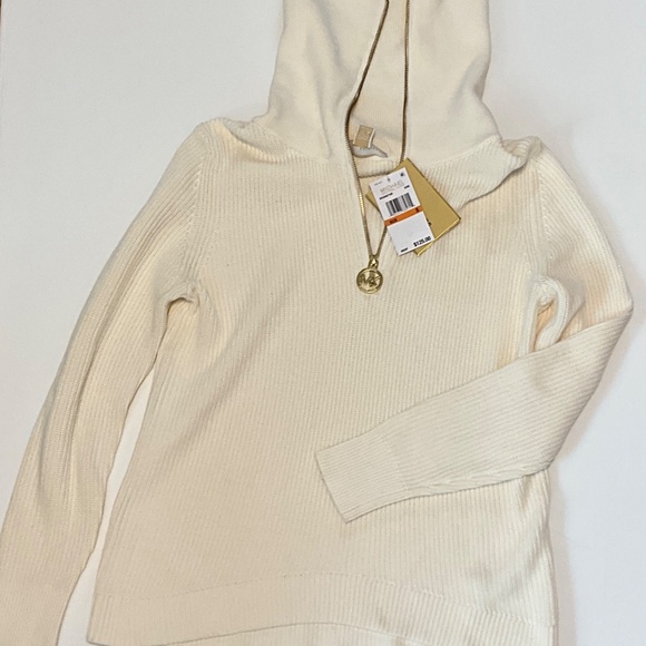 NWT Michael Kors Half Zip Sweater Ribbed Pullover Gold Hardware Cream S - Picture 6 of 6